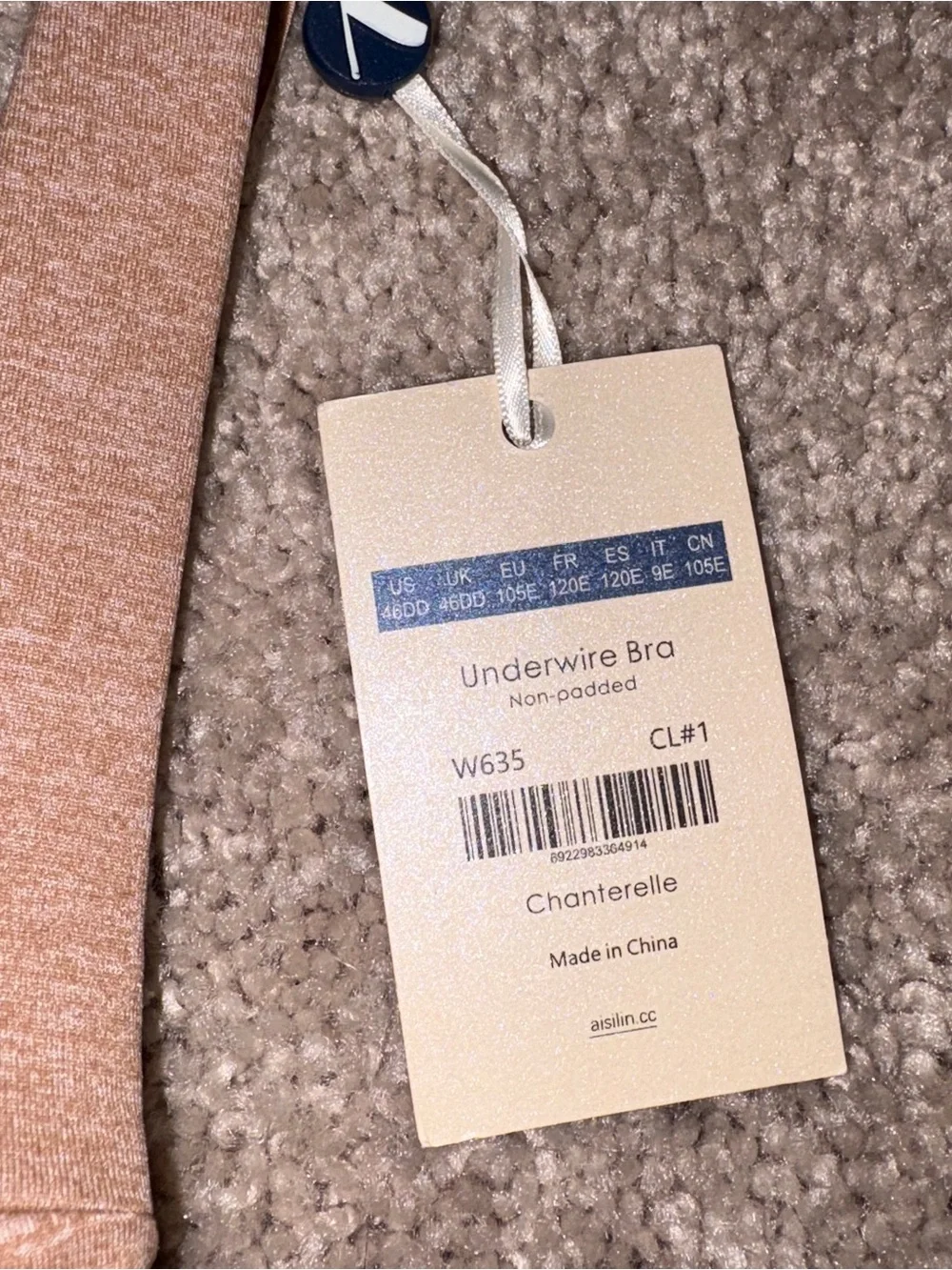 NWT Aislin Tan Underwire Bra Non-Padded 46DD